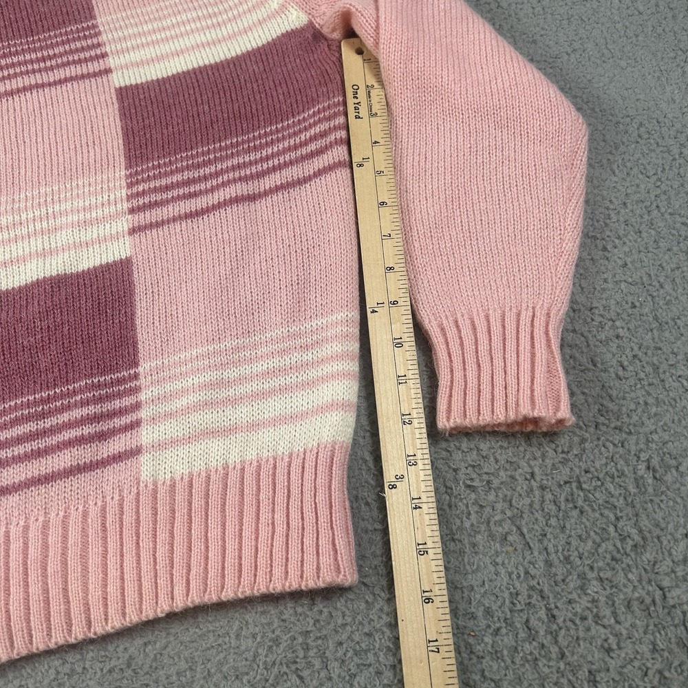 Vintage Mi Ki Sweater Womens 44 Pink Plaid Wool Blend Crewneck Knit Pullover - Picture 9 of 15